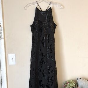 Vintage Betsy & Adam By Jaslene Black Halter Evening Cocktail Midi dress Sz 5-6